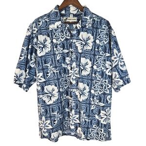 Point Zero Mens Large Hawaiian Shirt Blue Floral Tropical Cotton Button Up Nepal